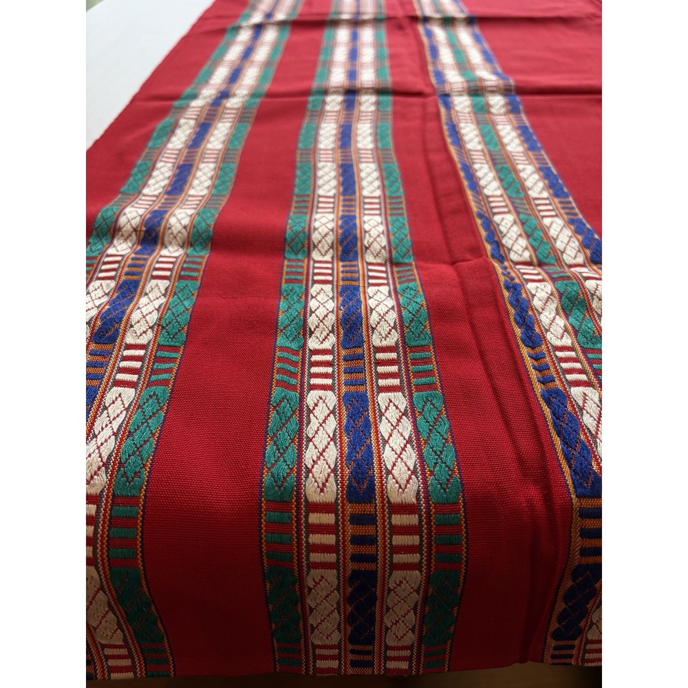Vintage Manipur Handwoven Cotton Shawl Red Tribal Stripe Fringe India Wrap Throw